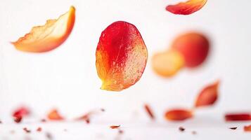 A red rose petal is falling to the ground photo