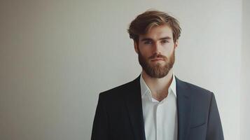 Confident Young Businessman with Beard Portrait in Modern Setting photo
