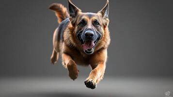 A german shepherd dog running in the air photo