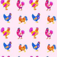 Seamless pattern with Decorative Alebrije Roosters with Bold Folk Art Patterns vector