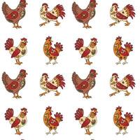 Seamless pattern with colorful ornamental roosters in traditional Mexican alebrije folk art style with intricate patterns and vibrant colors vector