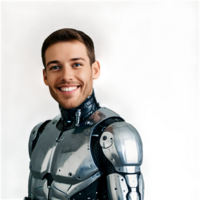 Man silver metal robot cyborg isolated on transparency. png
