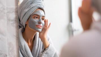 A woman with a face mask on her head photo