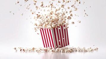 Popcorn popping in a red and white striped box photo