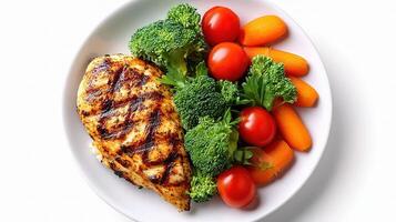 Grilled chicken breast with broccoli and carrots photo