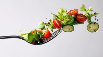 A fork with a salad on it photo