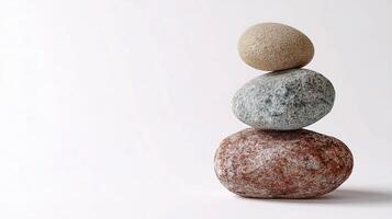 A stack of three rocks on a white background photo