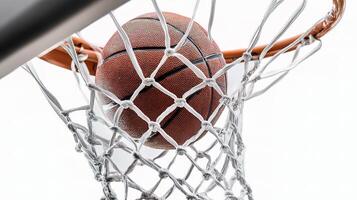 Basketball ball in the net photo