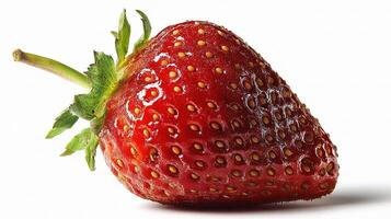 A strawberry is shown on a white background photo