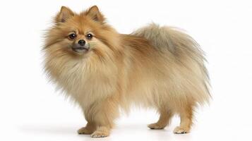 A pomeranian dog standing on a white background photo