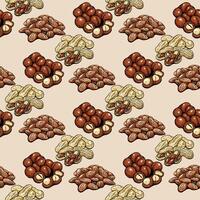 nut mix pattern on beige background in hand-drawn style vector