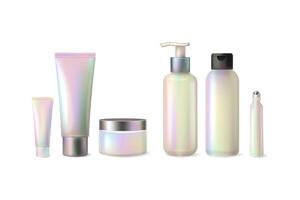 Holographic cosmetic packaging set with pearlescent effect vector