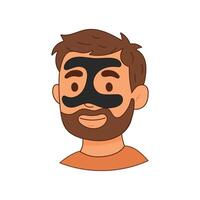 Bearded man using charcoal face mask for pore cleansing vector