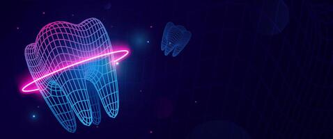 Dental or Orthodontic banner. Futuristic Mesh Grid Too thIn Neon Grid Style With Glowing Red On Dark Background, Perfect For Dental Tech, Digital Health And Innovation Concepts. Illustration. vector