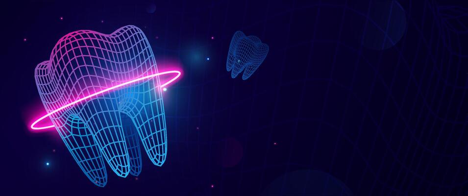 Dental or Orthodontic banner. Futuristic Mesh Grid Too thIn Neon Grid Style With Glowing Red On Dark Background, Perfect For Dental Tech, Digital Health And Innovation Concepts. Illustration.