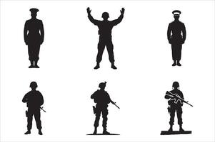 Set of simple soldier silhouettes on a white background. vector