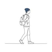 Single Line Drawing of Traveler with Backpack, Adventure vector