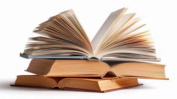 A stack of books on a white background photo