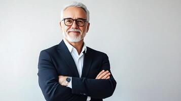 A man with glasses and a beard standing with his arms crossed photo