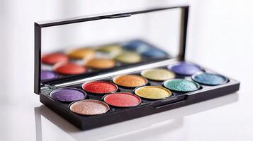 A close up of a palette of eyeshadow photo
