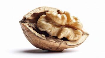 A walnut is shown in a white background photo