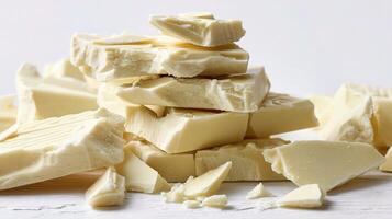 A pile of white chocolate pieces on a white surface photo