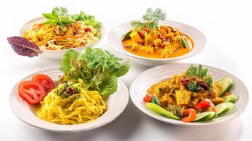Four bowls of food with different types of food photo
