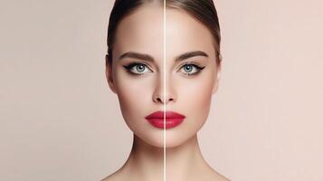 Before and after photos of a woman's face