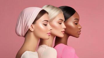 Three women with different skin tones photo