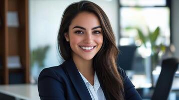 A beautiful young business woman smiling in an office photo