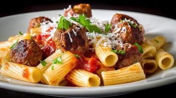 Italian meatballs with penne photo