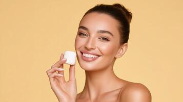 Beautiful woman with white soap on her face photo