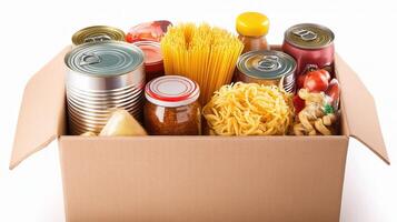 Food in a cardboard box on white background photo