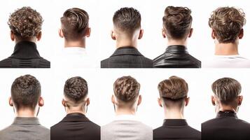 A collage of different hairstyles of men photo