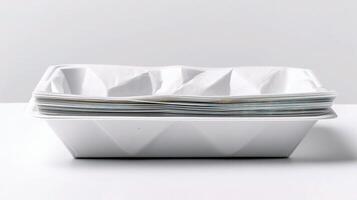 A white container with a stack of paper plates photo