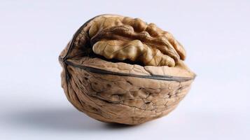 A walnut is shown on a white surface photo