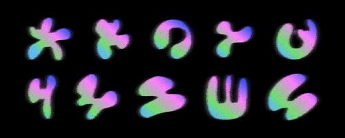 Abstract shapes in vibrant colors exhibit a lively interplay of liquid forms, enhanced by a blur and noise effect that adds depth and movement against a dark backdrop. vector