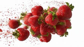 Strawberries are being thrown into the air photo