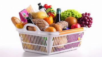 A basket filled with food items photo