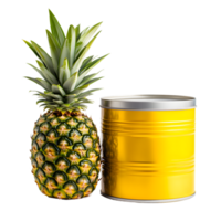 Pineapple with Canned Slices Top View on Transparent Background png