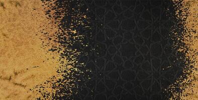 golden texture appears to flake and disintegrate toward the center, revealing a black surface adorned with a subtle geometric pattern resembling Islamic or Moorish motifs. photo