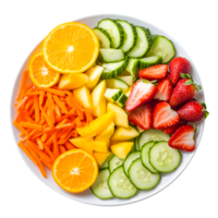 Fresh Fruit and Vegetable Salad Plate on Transparent Background png