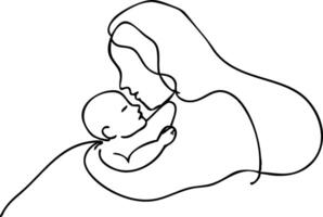 Minimalist Mother and Baby Sketch with Loving Embrace vector
