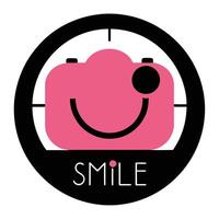 Smile Camera Icon with Round Border and Playful Smile Mouth Element vector