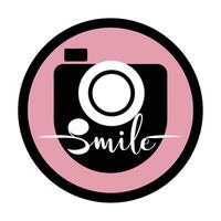 Circular Smile Script Over Black Camera Icon vector