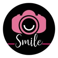 Pink Camera Icon with Smile Face vector
