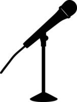 Isolated silhouette of a classic microphone with a stand against a plain white background vector