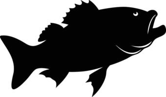 Solid black fish with open mouth swims to the right side on white vector