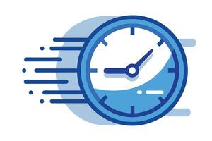 Blue clock icon suggests speed with motion lines demonstrating efficiency and urgency effectively vector