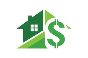 An abstract green house merges seamlessly with a dollar sign, creating a unique emblem vector